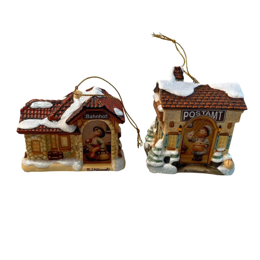 2 VTG M.I. Hummel Bavarian Village Christmas Ornaments, "Christmas Mail"